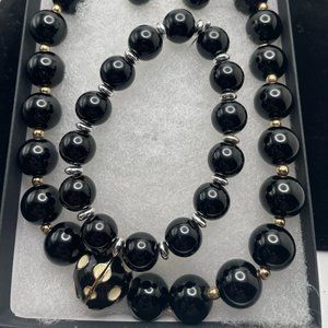 Black Beaded Necklace, Bracelet and earings